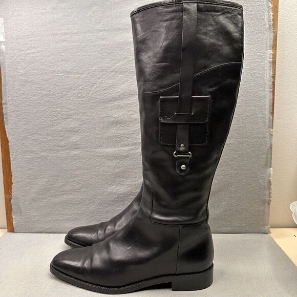 Faconnable Womens Size 9 (B) Riding Boots Black Leather Knee High Made in Italy - Picture 3 of 8